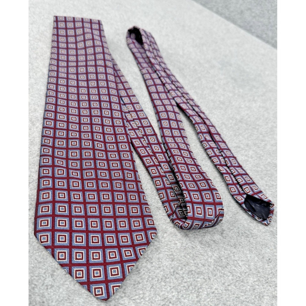 Brooks Brothers 346 Silk Tie Red Blue Geometric Square Pattern Necktie 3.5"